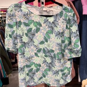 LOFT Floral Blouse - Light Blue and Green